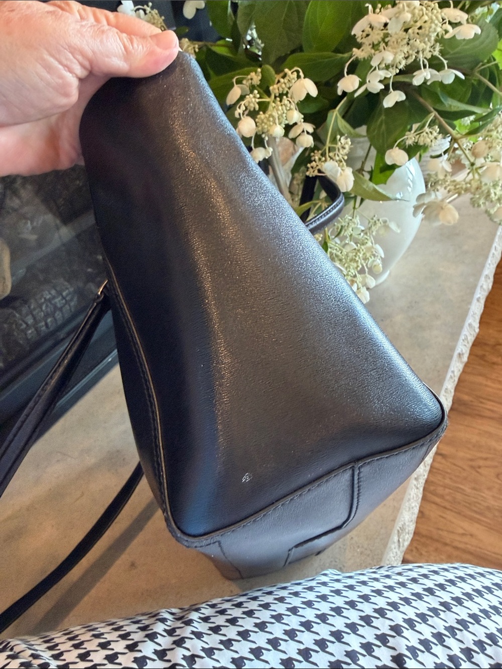 Tory Burch Black Leather Tote with tan Interior Trim - Picture 4 of 12